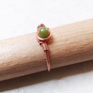 Green Jasper Gemstone Ring + Durable Copper! Sz 9! Slim Dainty Minimalist!